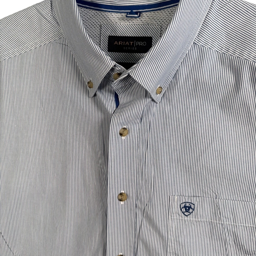Ariat Pro Series Shirt Mens XXL Blue Stripe Western Performance Ranch Workwear